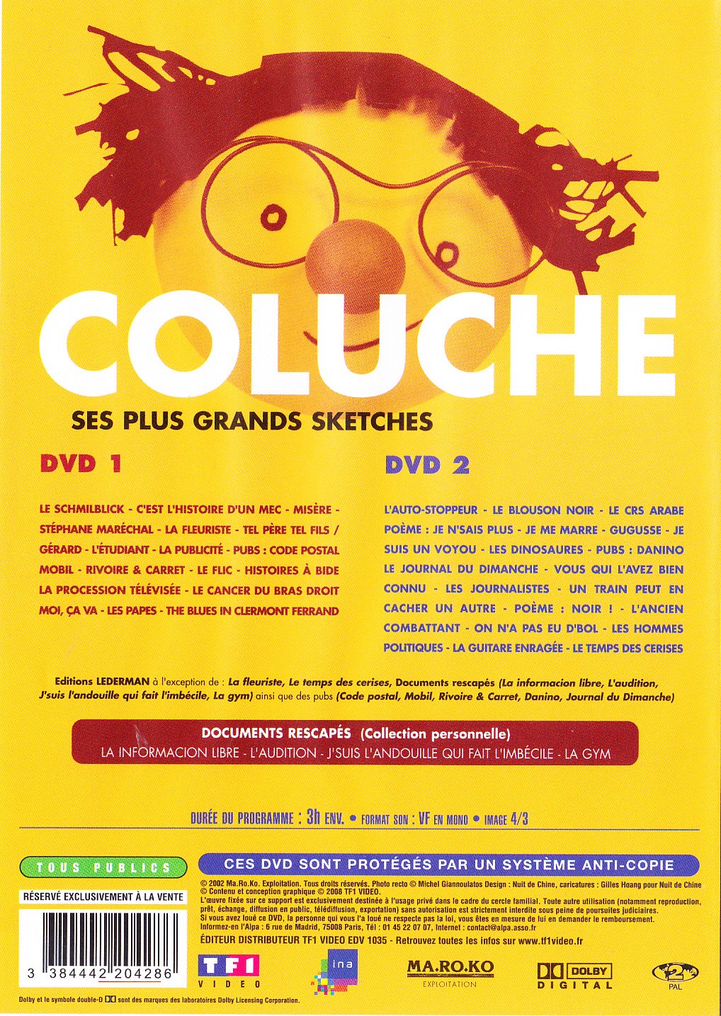 COLUCHE SES PLUS GRANDS SKETCHES édition 2 DVD