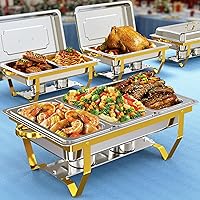 IMXSUMDA 9.5QT Chafing Dishes 4 Pack 7 Pans Buffet Set - Mirror Polished Stainless Steel Food Warmers for Parties Weddings Catering
