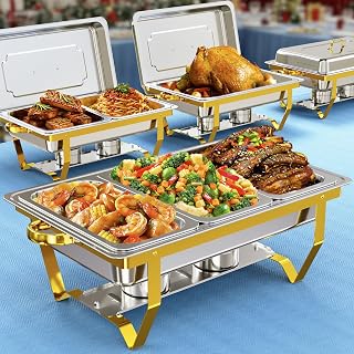 IMXSUMDA 9.5QT Chafing Dishes 4 Pack 7 Pans Buffet Set - Mirror Polished Stainless Steel Food Warmers for Parties Weddings Catering