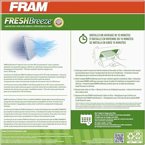 Miniatura 6 de Fram Fresh Breeze - Filtro de aire de cabina con bicarbonato de sodio Arm & Hammer, CF10719 para vehículos Dodge y Hyundai seleccionados, color