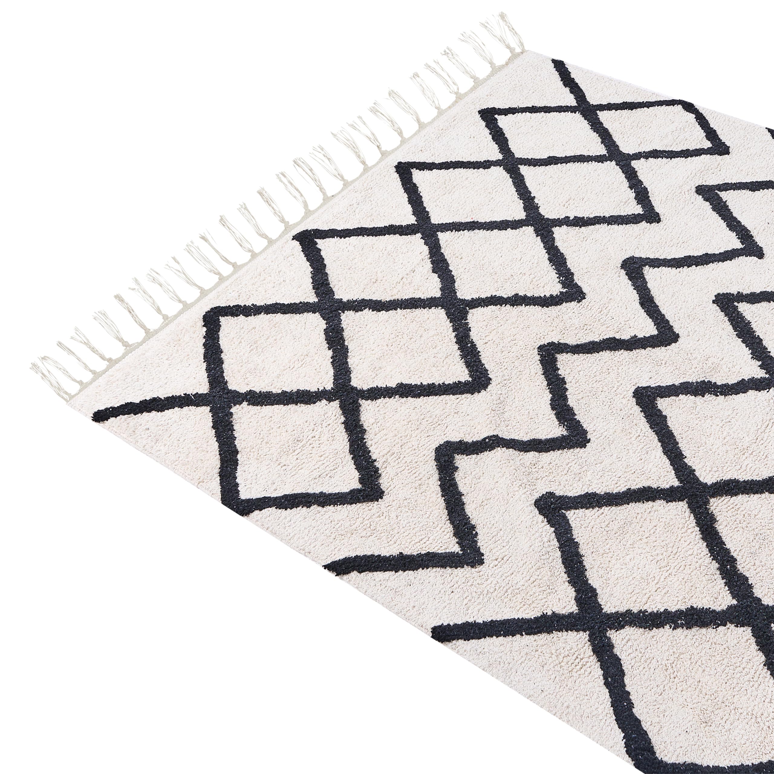 Dywan bawełniany tuftowany geometryczny frędzle 160 x 230 cm beżowo-czarny Eldes