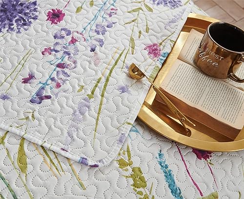 Miniatura 6 de Juego de ropa de cama ultrasónica de 3 piezas con estampado floral lavanda colcha reversible tamaño Queen 90 x 90 pulgadas diseño botánico de flores