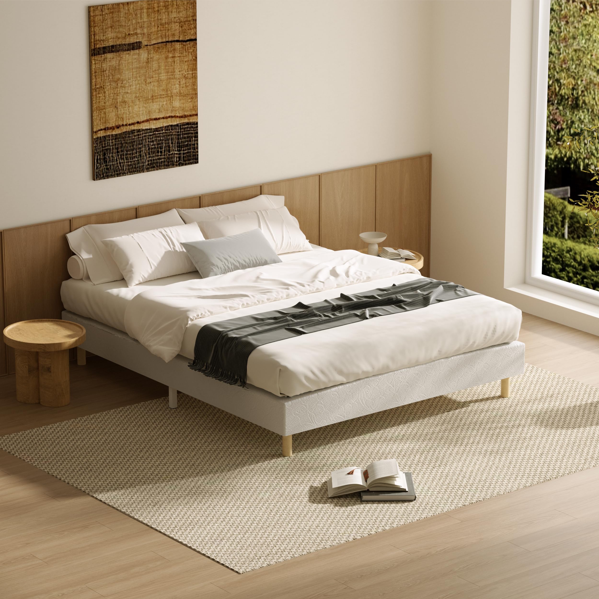DEWINNER Sommier 140x190 | Sommier Tapissier 140x190 | 2x14 Lattes Bois | 9 Pieds Stables | Hauteur du Cadre de Lit 29 cm | Lit 140 x 190 avec Sommier | Chambre de Couple, Appartement et Maison