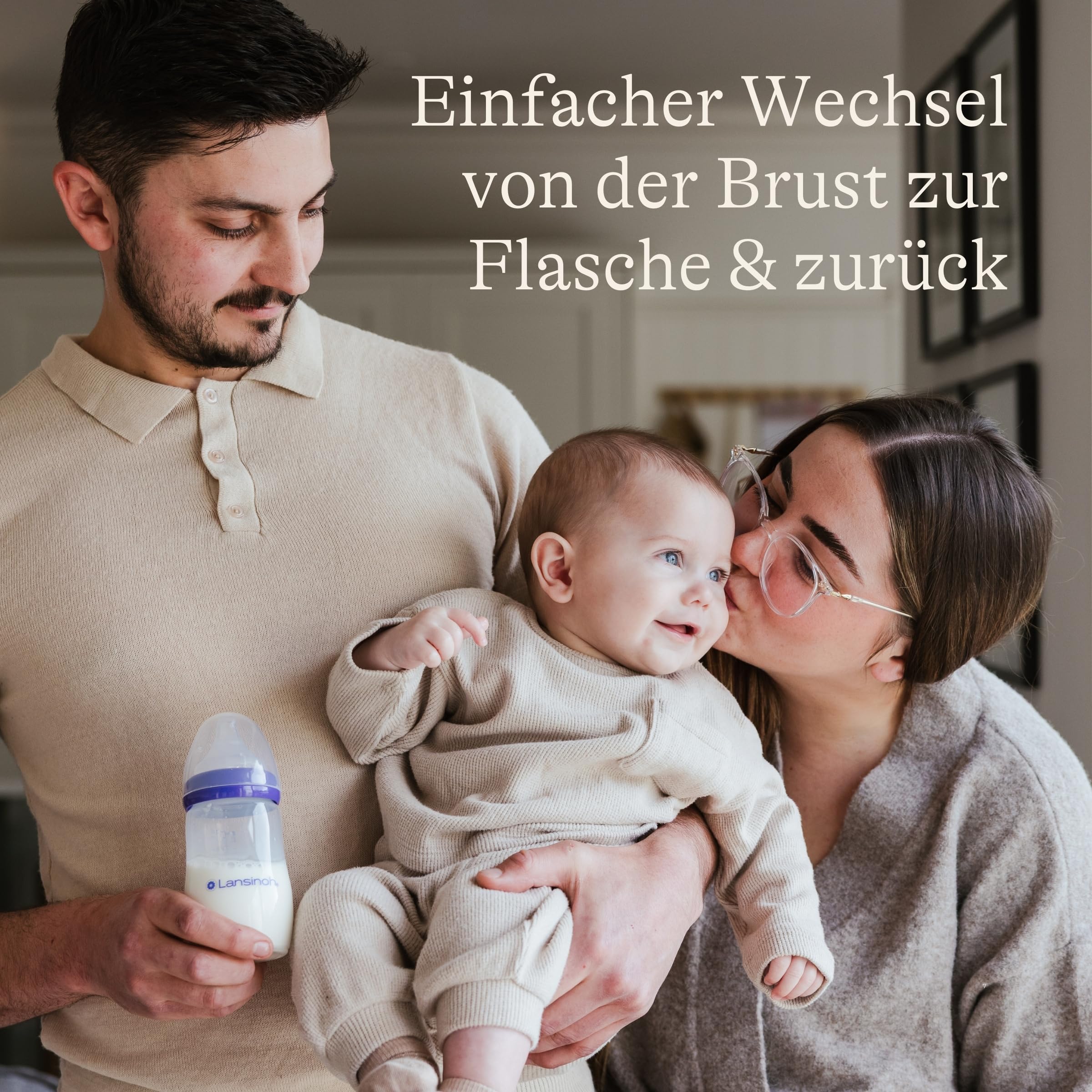 Lansinoh Babyflaschen Set mit NaturalWave Sauger L, 330 ml - 4er Pack - für Babys ab 6 Monate - Anti Kolik Ventil & BPA frei