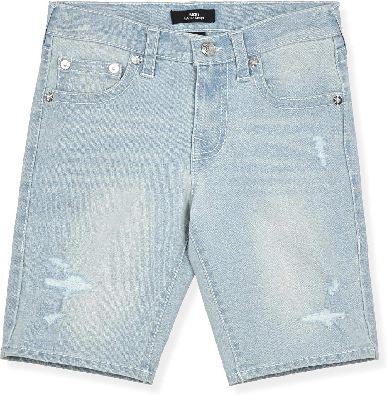 True Religion Boys Denim Shorts Premium Stretch Jean Short with Chain Stitch Back Pocket