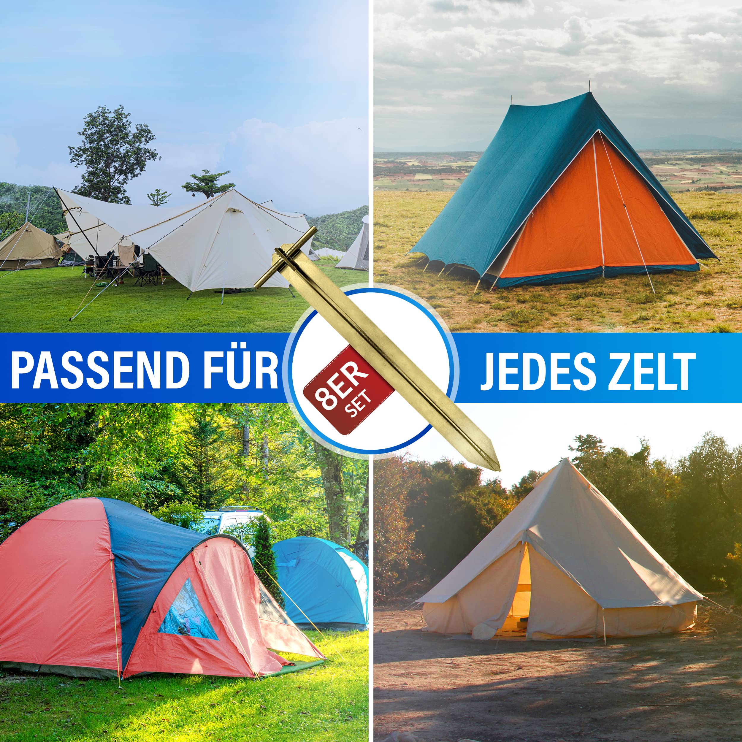 8X Stück stabile Zelt-Heringe für sicheres Camping und Outdoor-Erlebnisse [Extra Starke Schweißnähte] aus extra Stark und robustem Stahl mit T-Profil für maximale Stabilität Länge 30 cm.