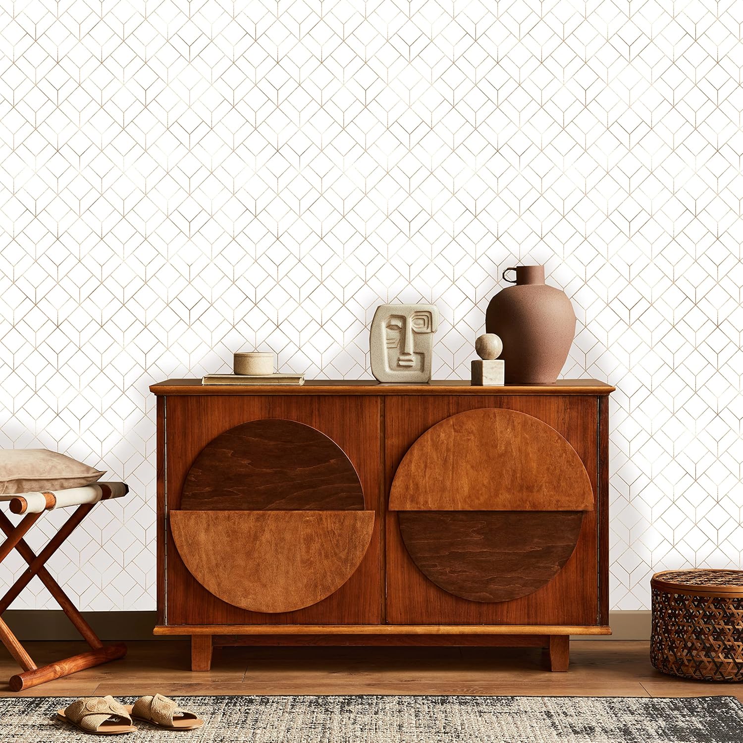Elegant Gold Peel and Stick Wallpaper | Removable Self Adhesive Art Deco Pattern | Hexagons Tiles Wallpaper (1 roll 24" W x 96" H)
