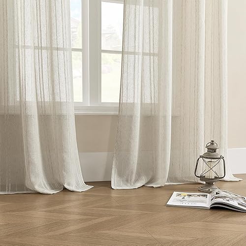Miniatura 7 de Tony's collection 2 paneles de cortinas blancas traslúcidas de lino neutro de 84 pulgadas, cortinas de gasa semi con bolsillo para barra para