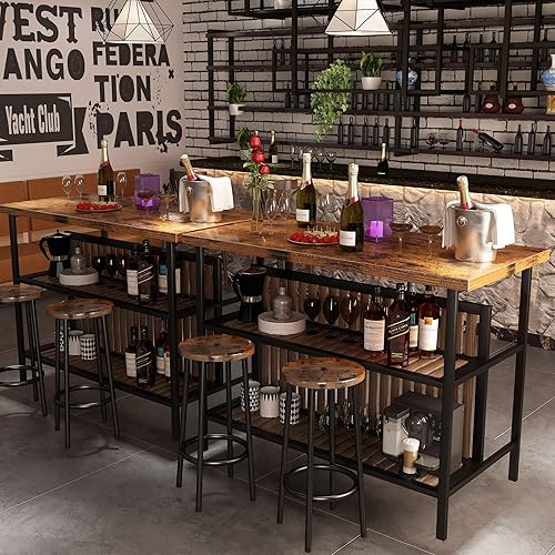 Miniatura 8 de Recaceik Juego de pub de 3 piezas, 2 taburetes de bar rectangulares, juego de 2 mesas de comedor de madera, mesa moderna de altura de mostrador con