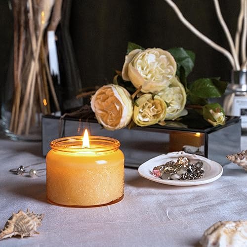 Miniatura 13 de Paquete de 18 recipientes de vela de vidrio en relieve de 4 onzas con tapas y etiquetas de bambú, tarros de vela rosa para hacer velas, diseño