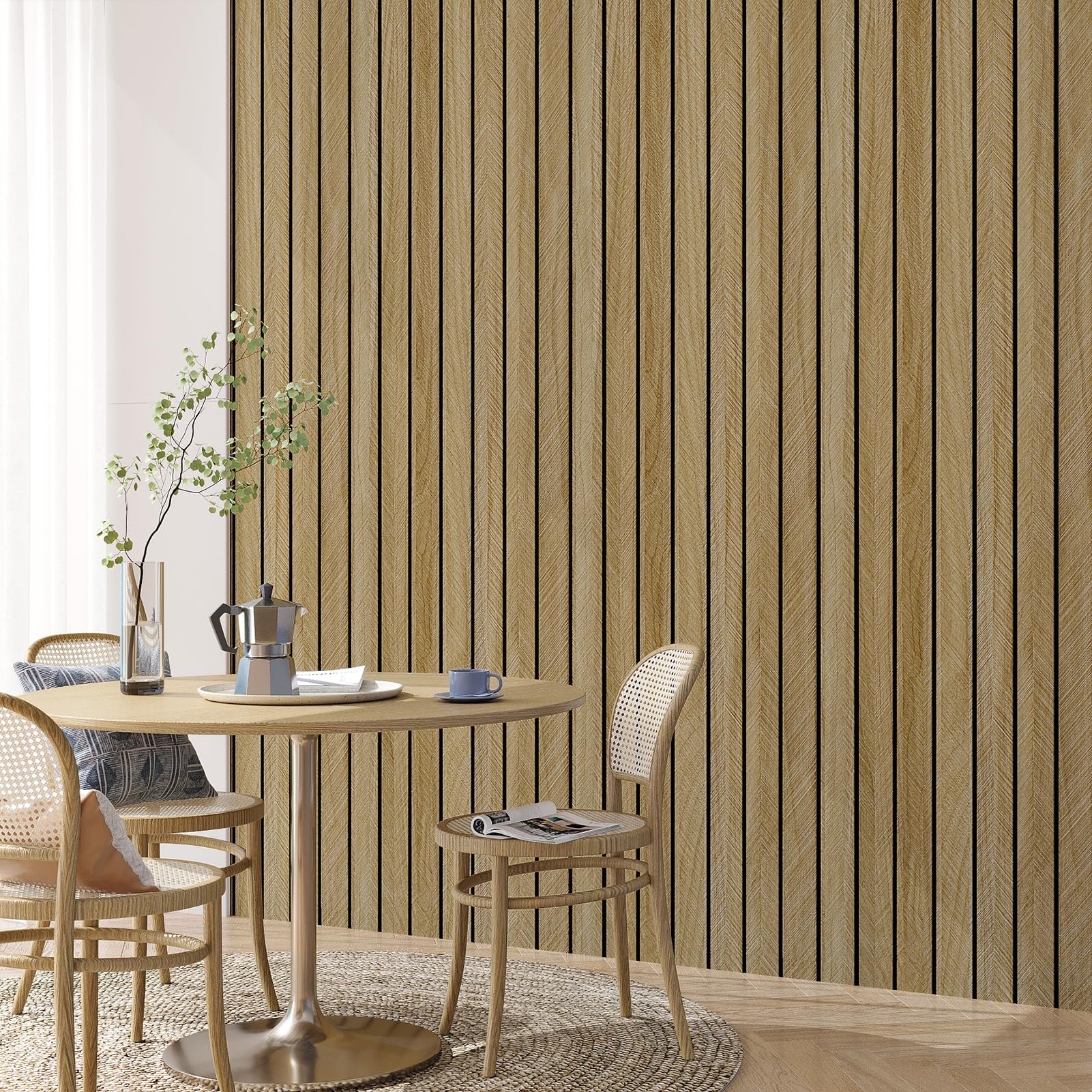 Panel de pared de listones de madera marrón acústico 3D para