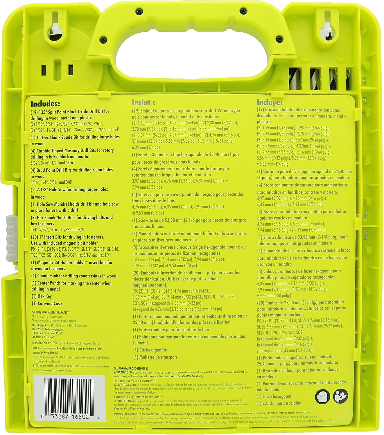 Ryobi A98601 60 Piece Black Oxide Drilling and Driving Bit Set with Carrying Case for Wood, Metal, Plastic, and Masonry