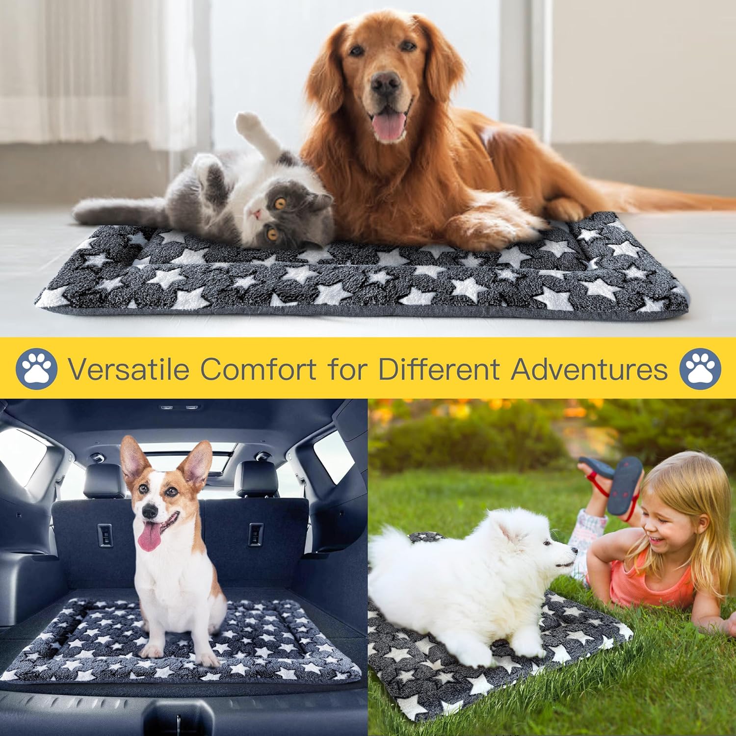 Large Dog Bed Mat, Washable Dog Crate Pad with Non-Slip Bottom, Soft Kennel Pad for Large Dog Crate, Dog Cage for Large Dogs, Indoor Outdoor Dog Bed, Sleeping Mat, Gray, 35x23x1.5 in