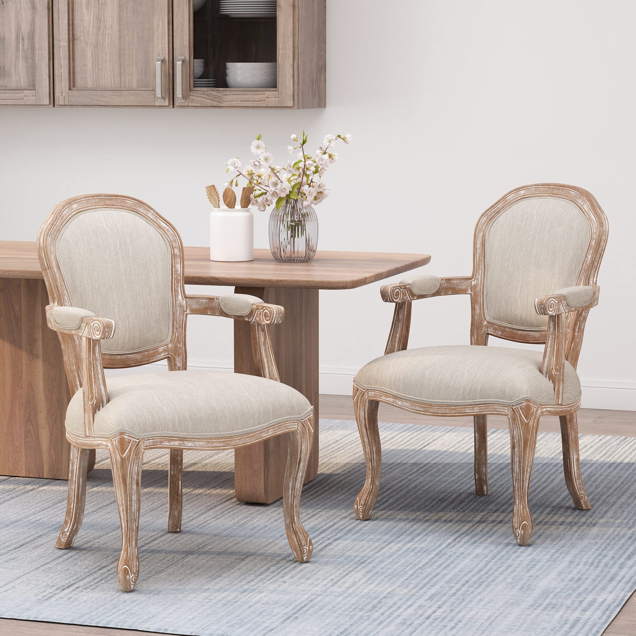 Baldner Dining Chair, Set of 2, Beige + Brown