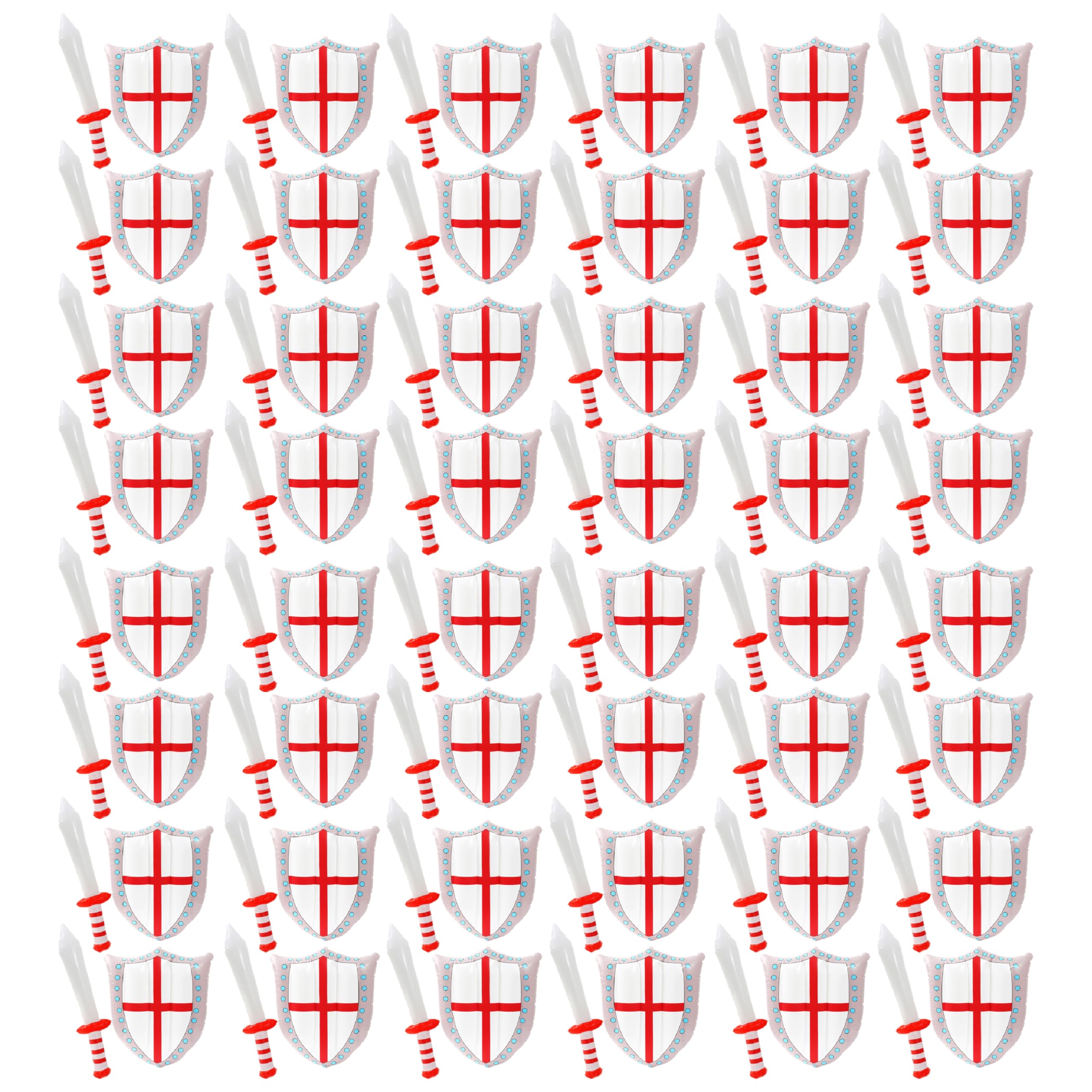 I LOVE FANCY DRESS England Flag Inflatable Sword & Shield - Pack of 48 - Blow-Up Sword & Shield with St George's Cross Design - English Sports Supporters Football Rugby Accessory