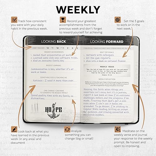 Miniatura 6 de Prazoli - Diario de oración bíblica cristiana de cuero para hombres, cuaderno de estudio de las Escrituras y planificador devocional diario sin