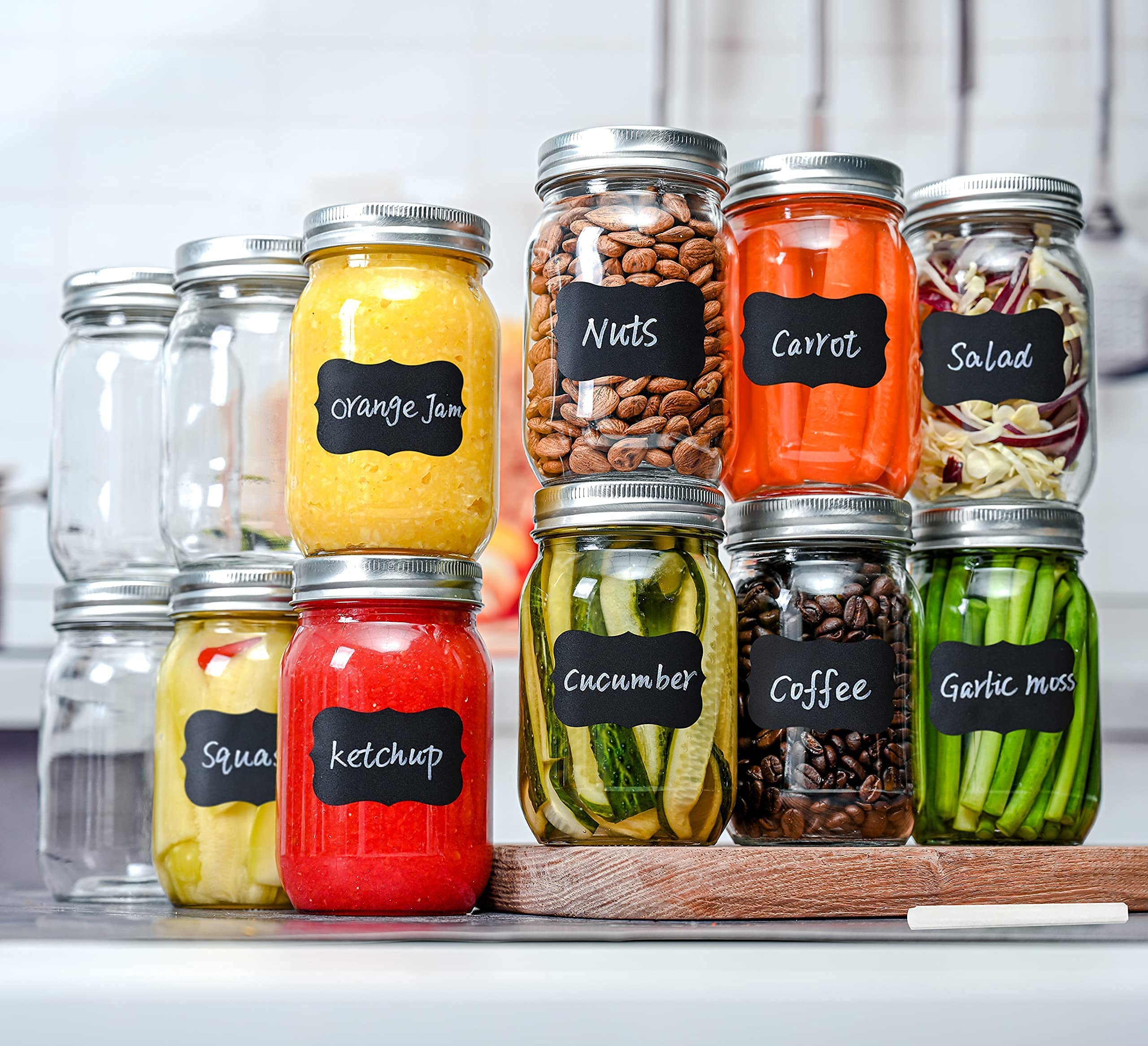 12-Pack - 16oz Glass Mason Jars with lids - Airtight Band + Marker & Labels - Canning Jar with Lid - Regular Mouth - Ideal for Jelly Jars, Jam, Honey, Wedding Favors, Spice Jars, Meal Prep, Smoo