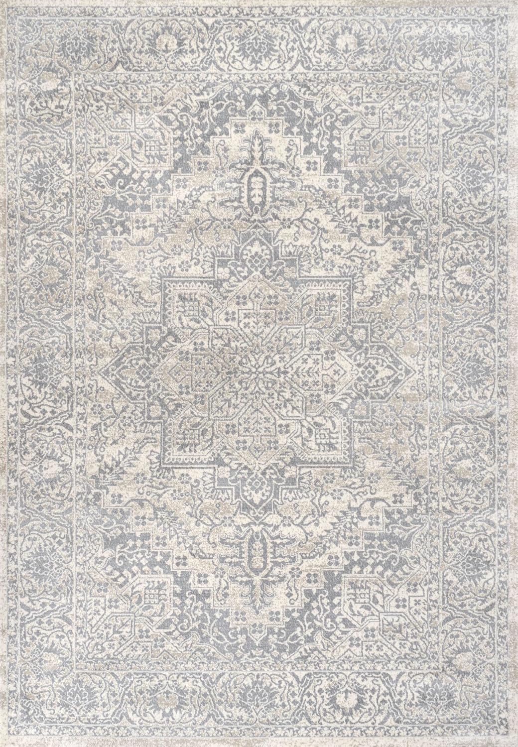 Eyely Vintage Medallion Area Rug 5 X 8 Cream, Country Indoor Rug | Ships Rolled, Lays Flat, Premium Construction, Easy-Cleaning for Living Room, Bedroom, Kitchen, Pet Friendly, Non-Shedding
