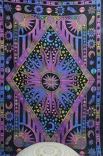 Miniatura 4 de ICC - Tapiz de teñido anudado de sol ardiente morado, celestial, luna, planeta, bohemio, para colgar en la pared, bohemio, hippie, hippie, tapiz de