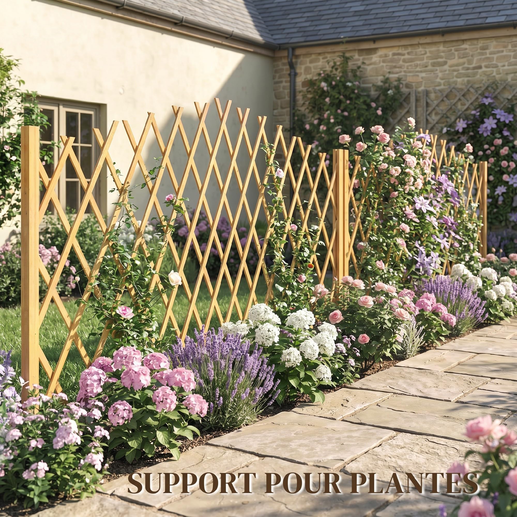 Outsunny Lot 2 Barrieres Extensibles Base Stable Clôture 180 cm Naturel | en Bois de Sapin, Clôture de Jardin, pour Balcon, Intérieur Extérieur