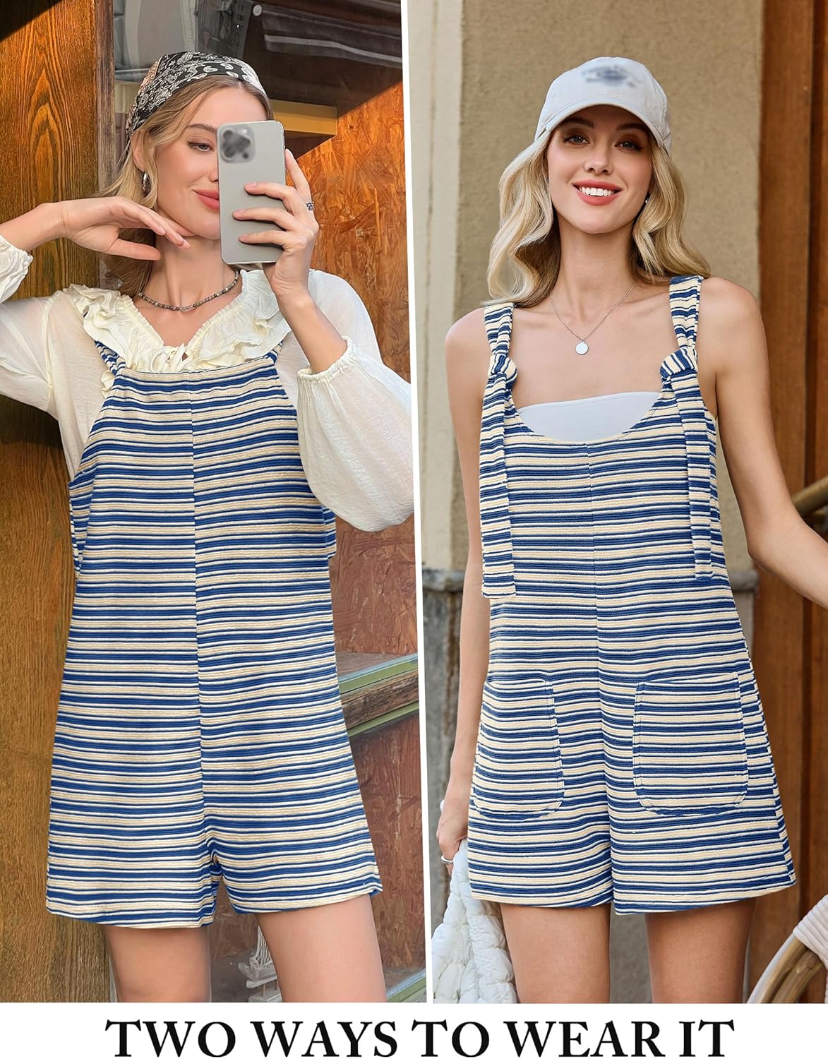 Yousify Womens Summer Casual Sleeveless Romper Loose Striped Tied Shorts Overalls Jumpsuit with Pockets 2026 Clothes - Image 2