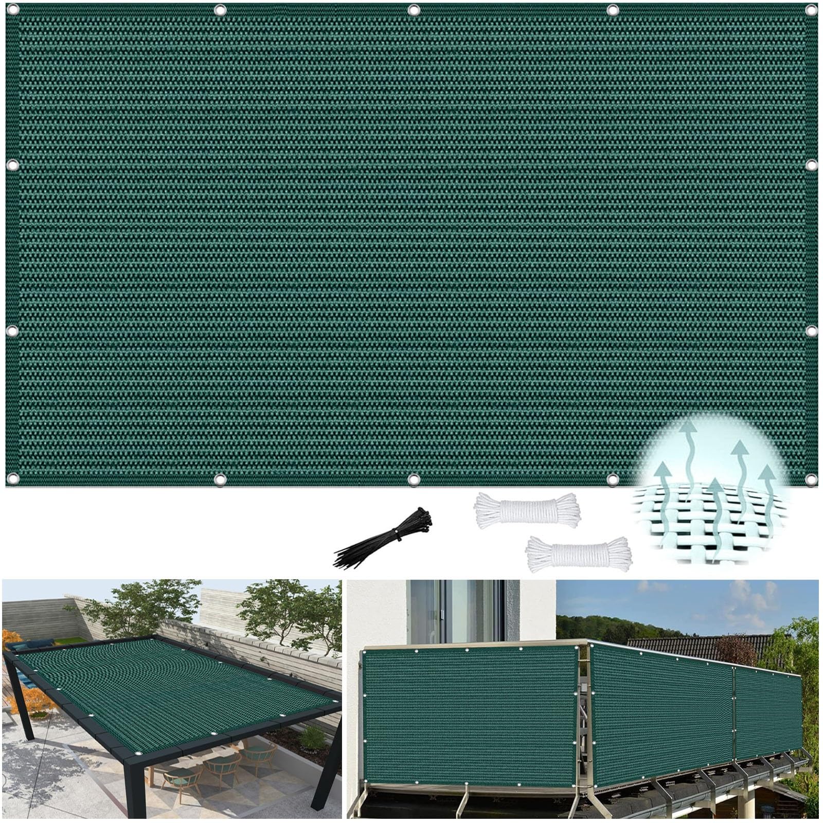 Shade Sail 2.4 x 2.4 m(7.9 x 7.9ft) Made of High Density Polyethylene Shade Fabric Garden Sail Canopy Sunsail with Rope for Outdoor and Activities, Dark Green