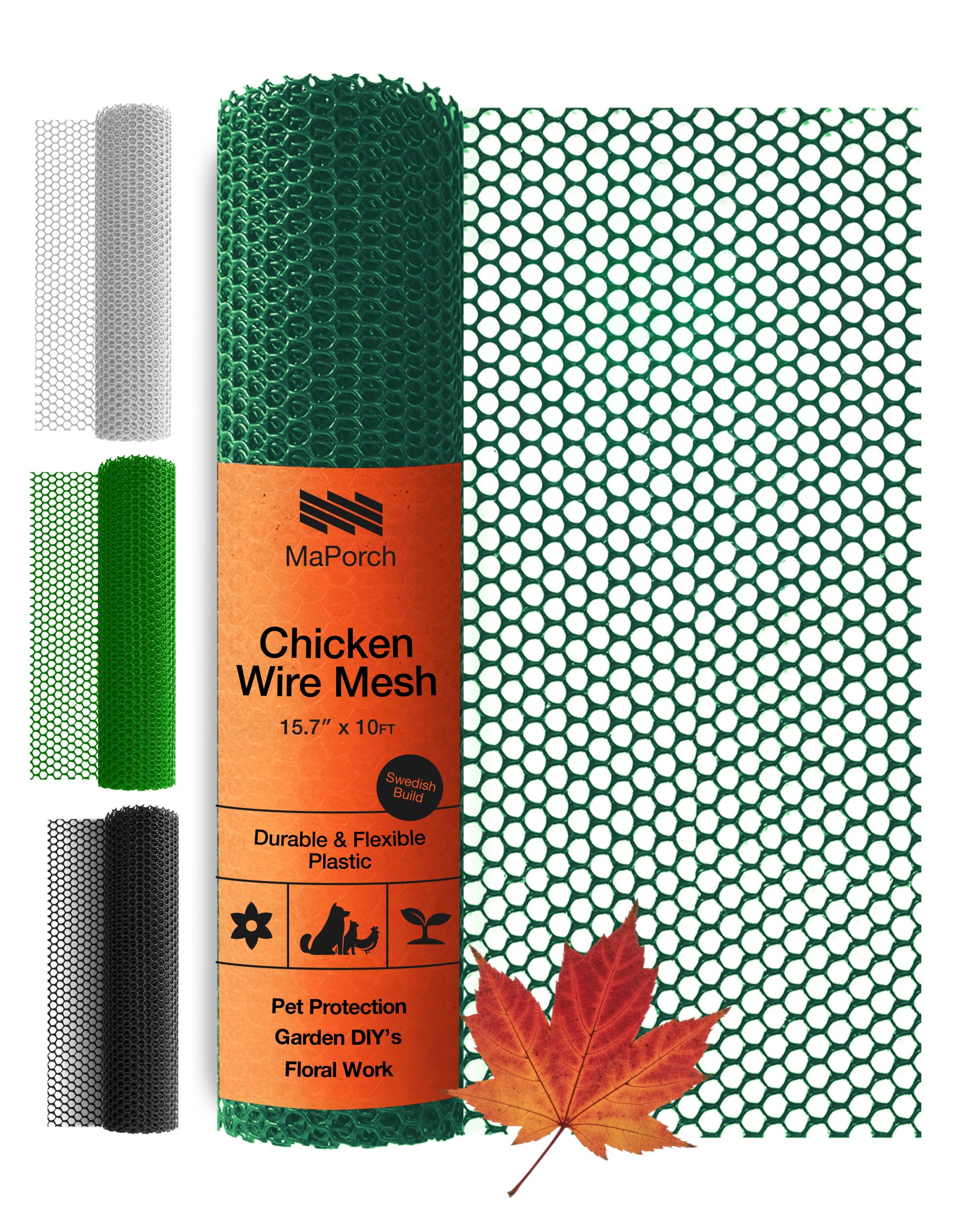 MaPorch Plastic Wire Mesh Fence - Hunter Green, 15.7" x 10 ft - Plastic Chicken Wire Fencing for Dogs, Rabbits & Poultry - Chicken Netting Barrier - Balcony Netting for Pets - Balcony Cat Barrier