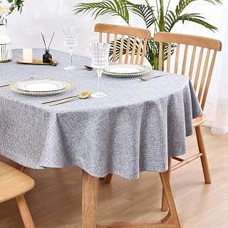 Wolkemer Faux Linen Small Oval Tablecloth 52 x 70 Inch Grey Table Cloths
