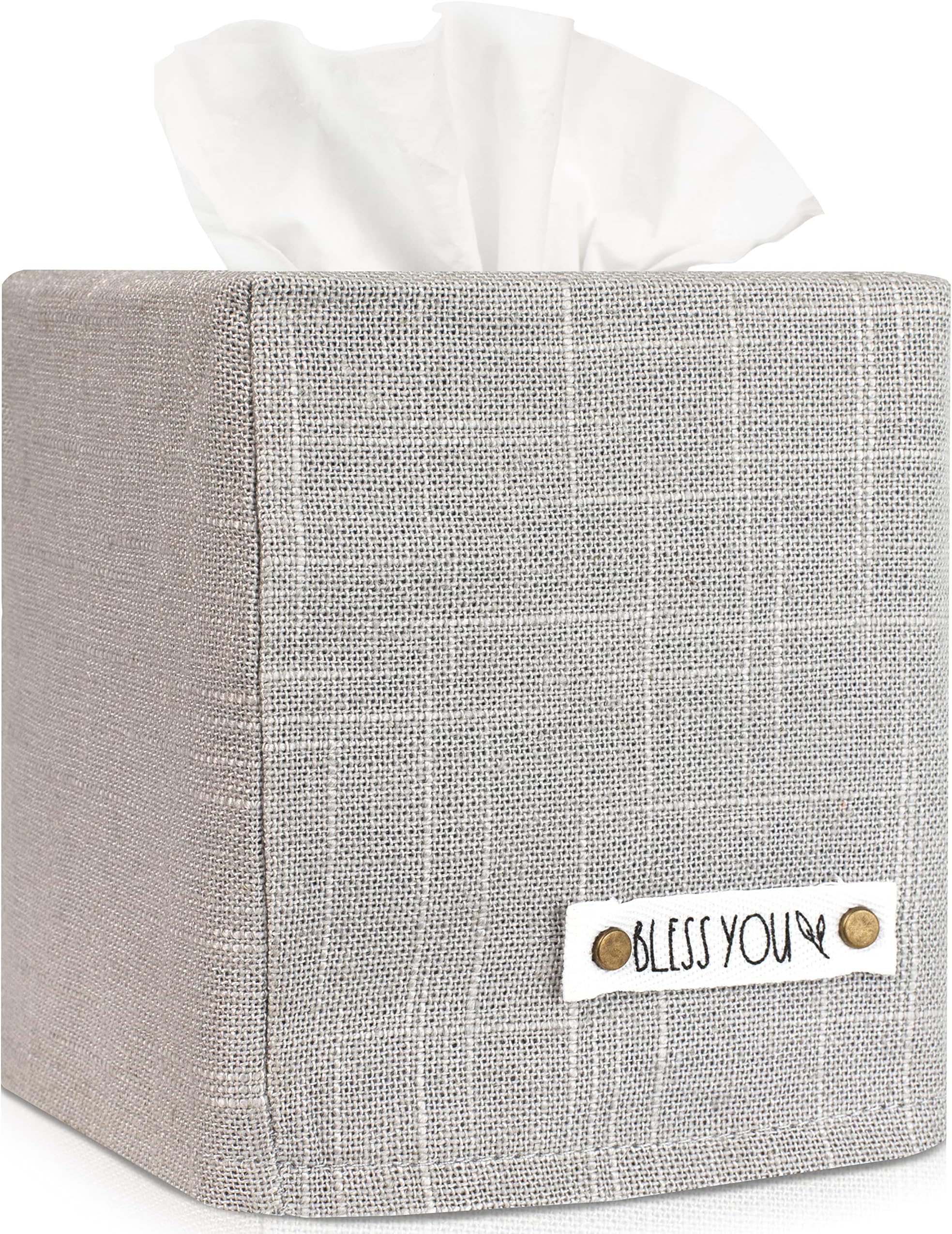 Stylish Tissue Box Cover - This Gray Linen Holder Instantly Covers Your Square Tissue Boxes - The Perfect Cube Cover for Your Bathroom and Home