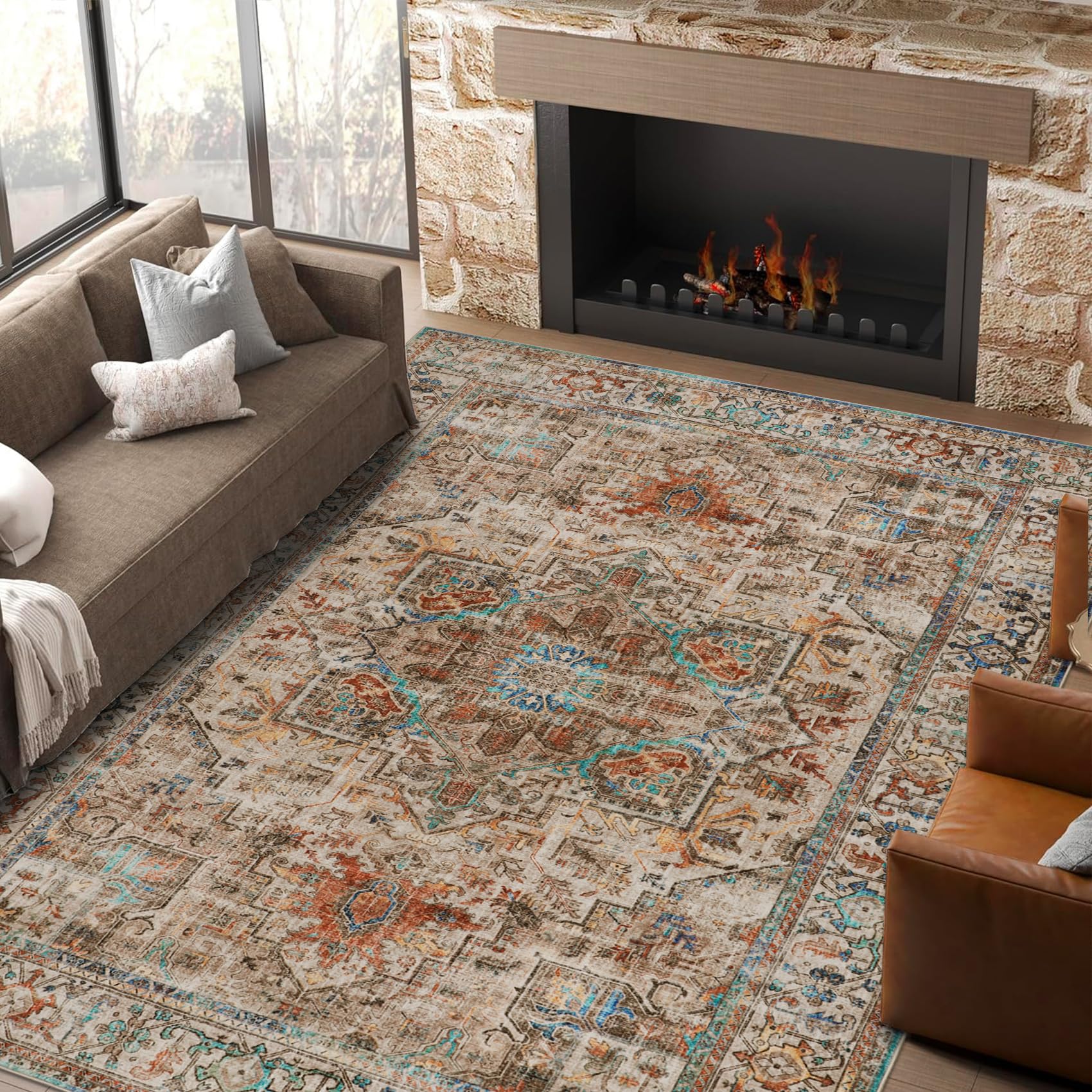 Cekene Tappeto lavabile per soggiorno 160 x 230 cm antiscivolo morbido per camera da letto sottile invecchiato a basso profilo per ufficio bagno sala da pranzo sala giochi (terracotta)