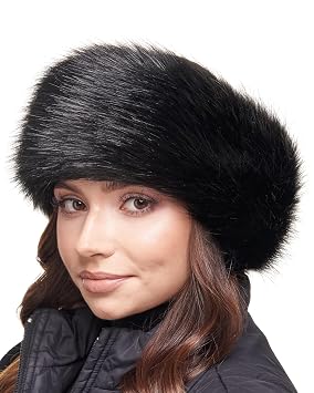 Futrzane Classic Headband - Faux Fur Headbands for Women - Furry Band for Winter - Size M Black Classic