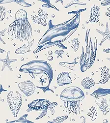 Papel de parede de baleia descasque e cole, papel de contato do oceano do mar azul, papel de parede do mundo subaquático autoadesivo removível à prova d'água para quarto das crianças prateleiras de