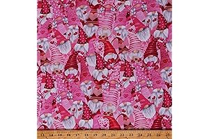 Cotton Love Hearts Gnomes Valentine's Day Holiday Fabric