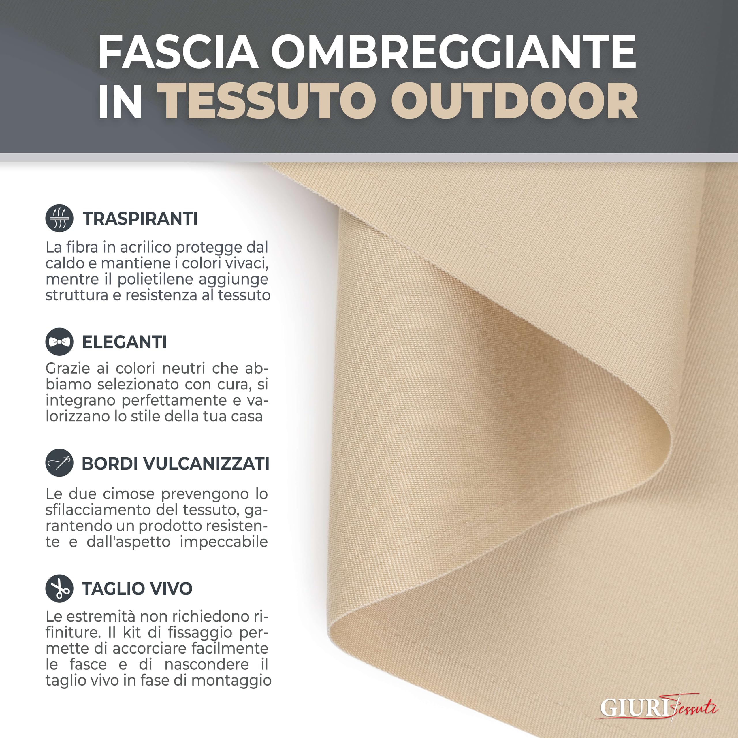 Giuri Tessuti Fascia Ombreggiante Tessuto Outdoor 310 g/m² per Pergola Gazebo Telo Copertura Onda 60 cm Avana