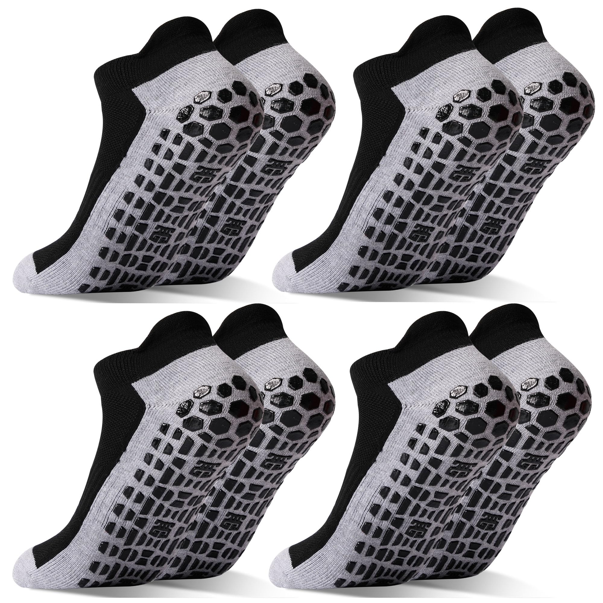 LIFPAU Men’s Non Slip Socks with Grips Yoga Pilates Anti Skid Athletic Ankle Gym Home Thick Cushioned Socks 4 Pairs