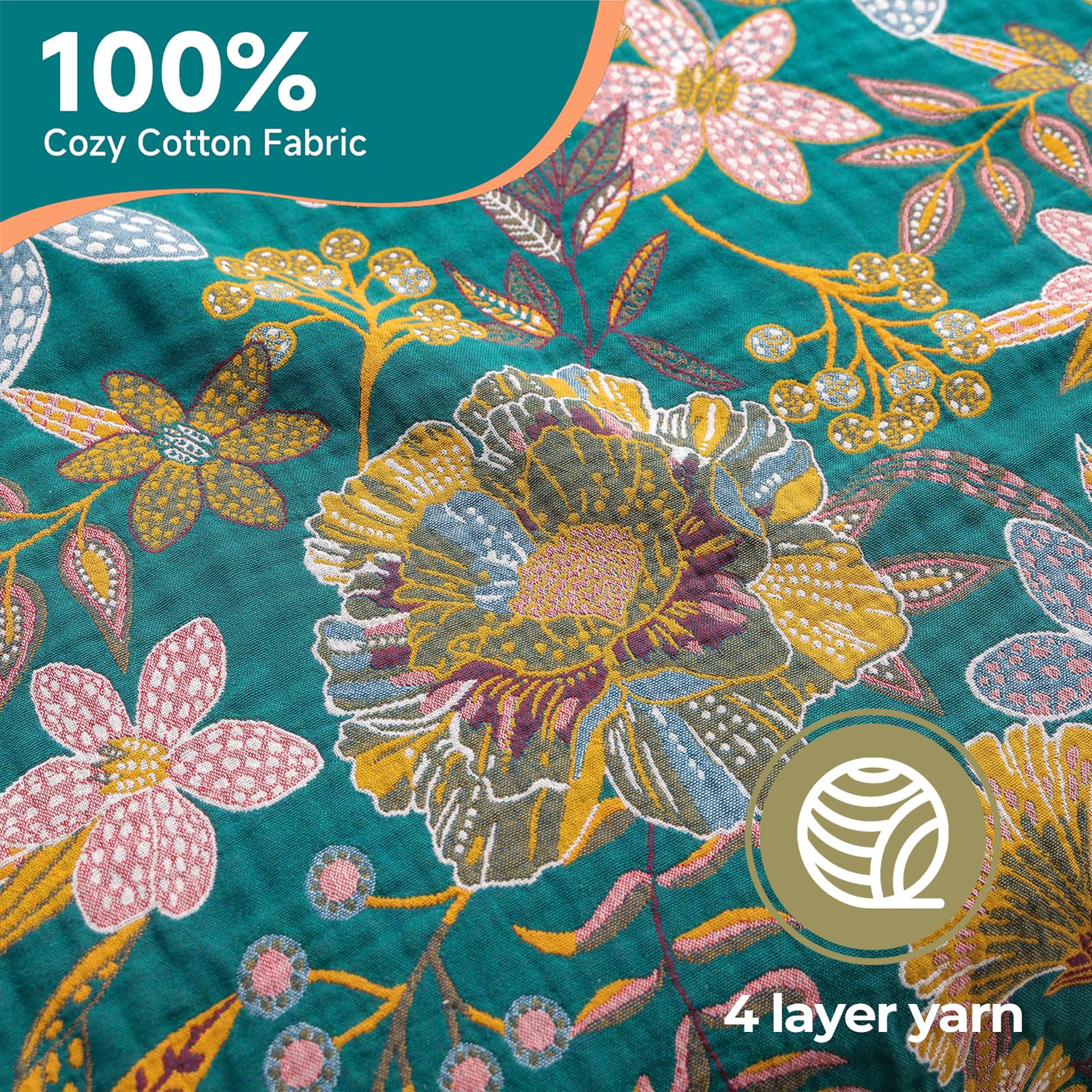 HOORDRY Baumwolldecke Tagesdecke, 4-Lagige Vorgewaschene Boho Bettüberwurf, Atmungsaktive Weiche Musselin Decke, Ideal für Couch Überwurf und Alle Jahreszeiten, 150x200 cm