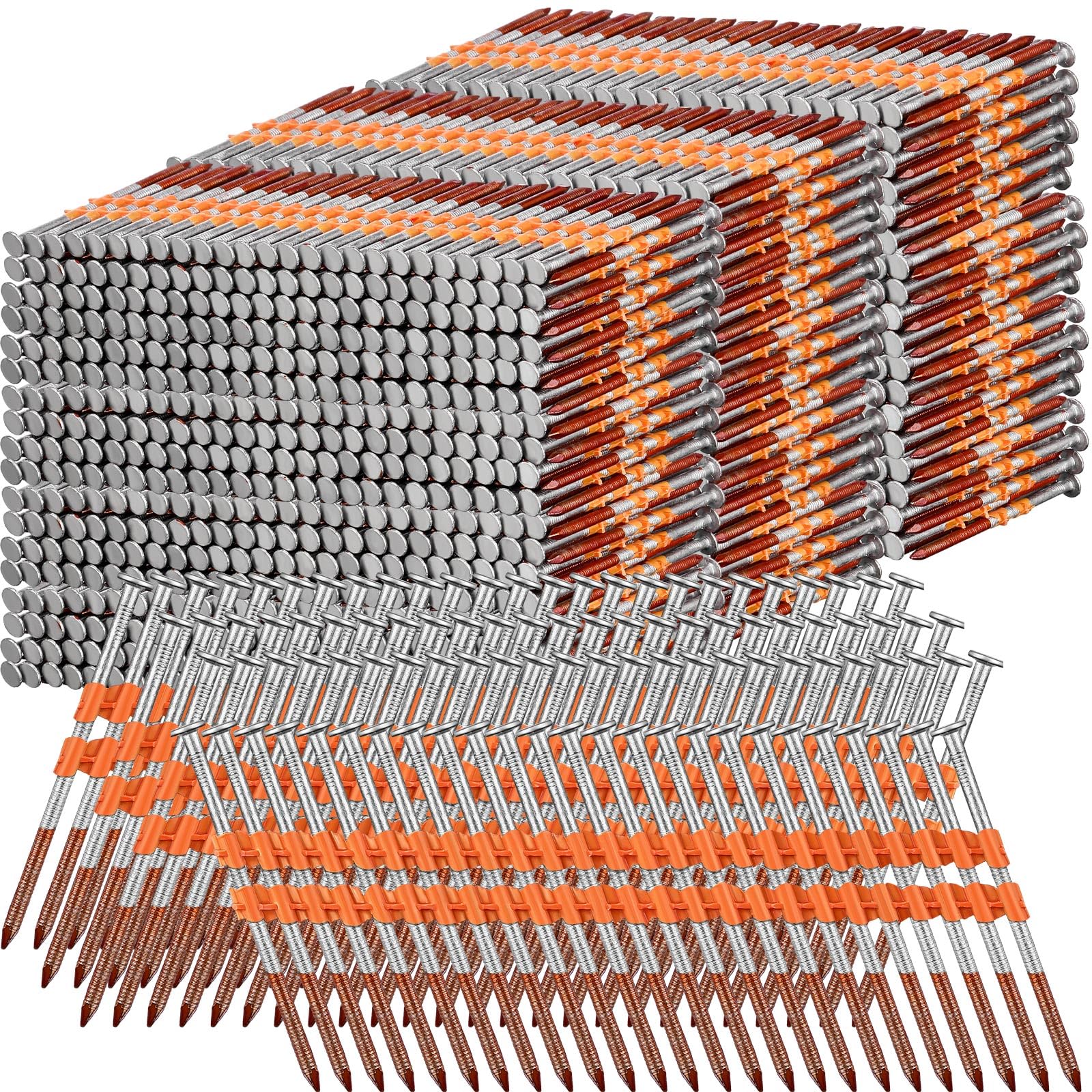 MorningRo 3000 Counts Hot Dipped Galavanized Framing Nails, 3 x 0.12 Inch, 21 Degree Round Head, Ring Shank for Use in All Pressure Treated Lumber
