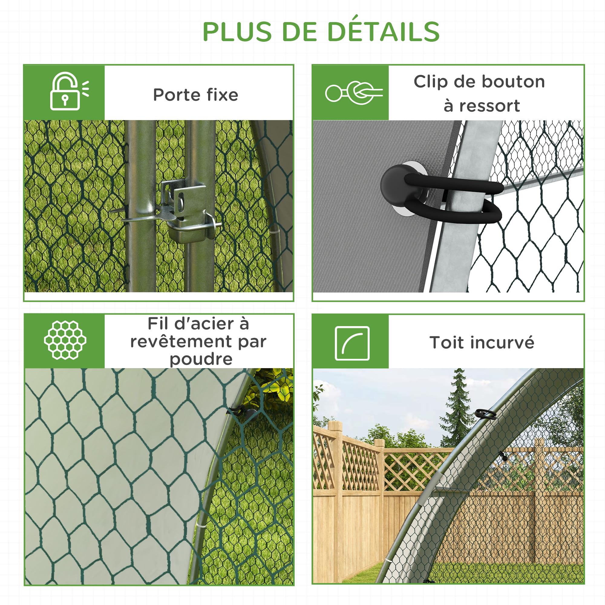PawHut Grand enclos poulailler 5,75m² Toit Anti-UV Acier galvanisé