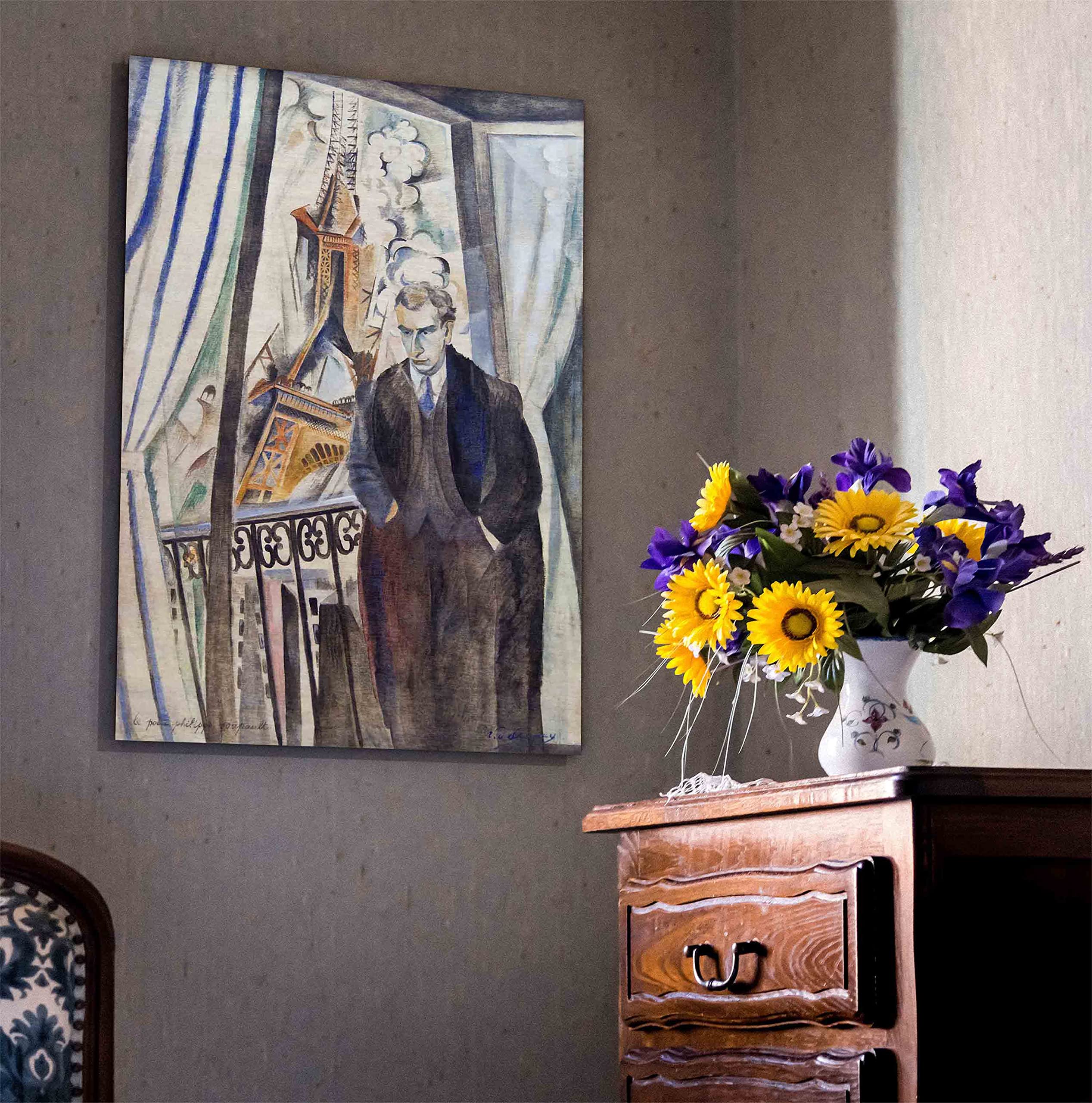 Portrait des Dichters Philippe Soupault von Robert Delaunay Leinwandbild Kunstdrucke l Hochformat Gerahmte Bilder für Wohnzimmer, Büro, Schlafzimmer Kunstwerk groß 86 x 61 cm (34 x 24 Zoll) A1