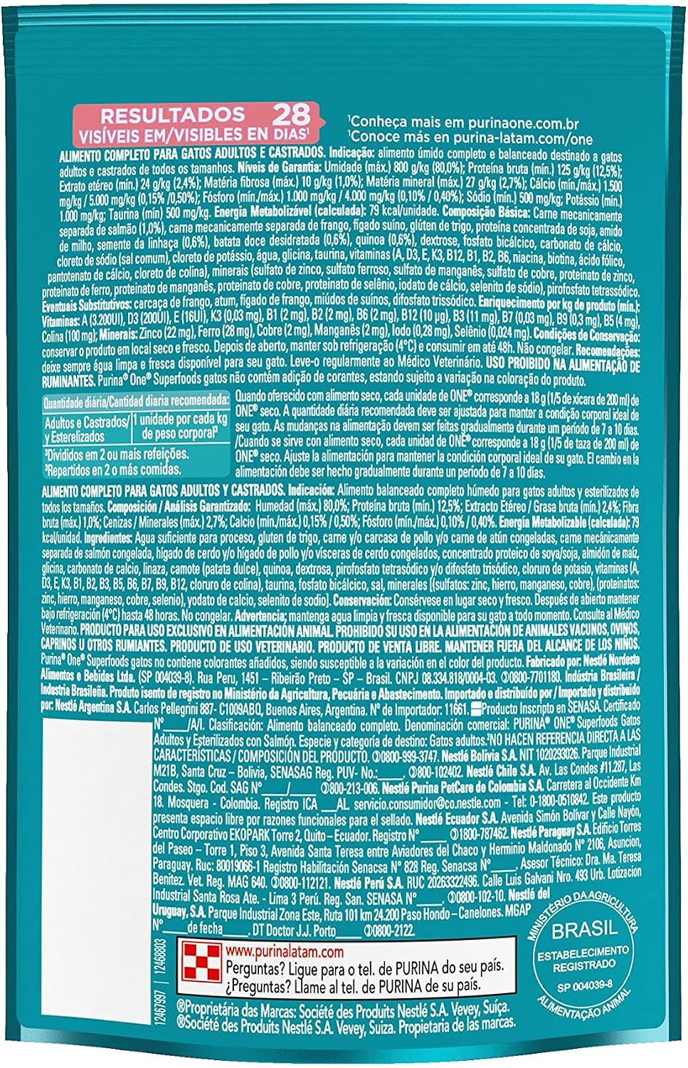 Pack Ração Úmida Purina One Gatos Adultos e Filhotes Salmão - Com 15 Sachês 85g