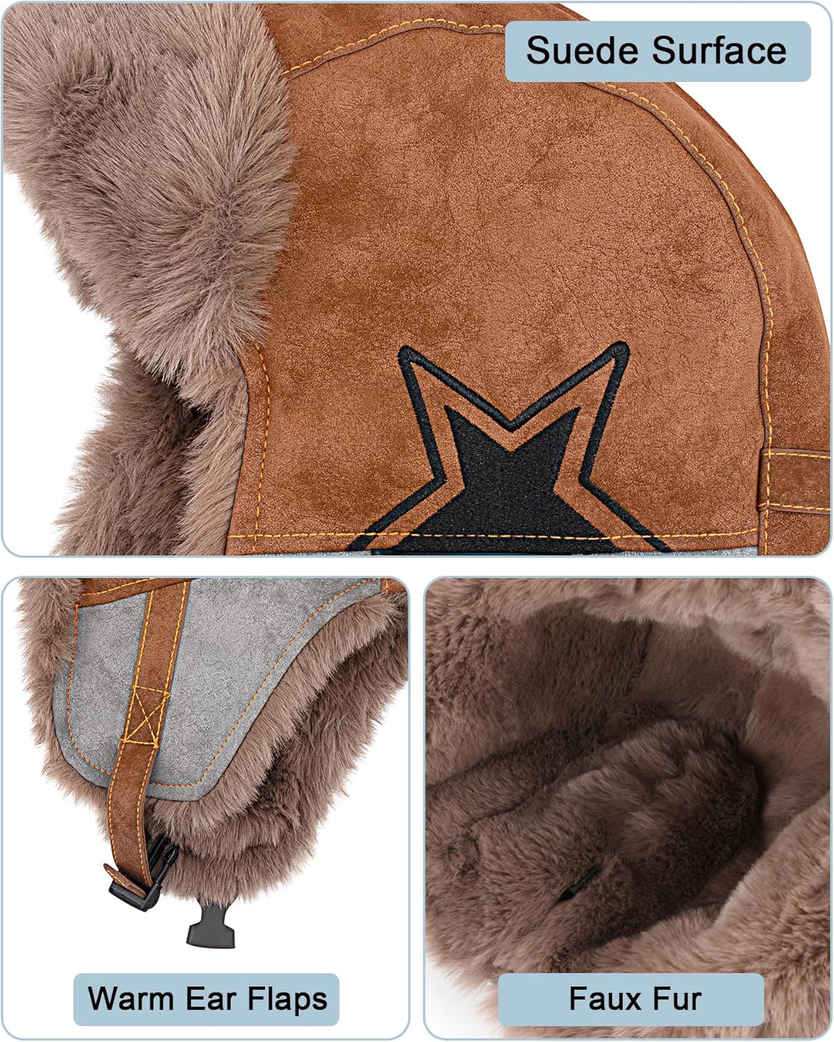 Peicees Aviator Hat and Goggles Pilot Cap with Goggles- Vintage Aviator Costume Winter Trapper Hat with Earflaps Adult