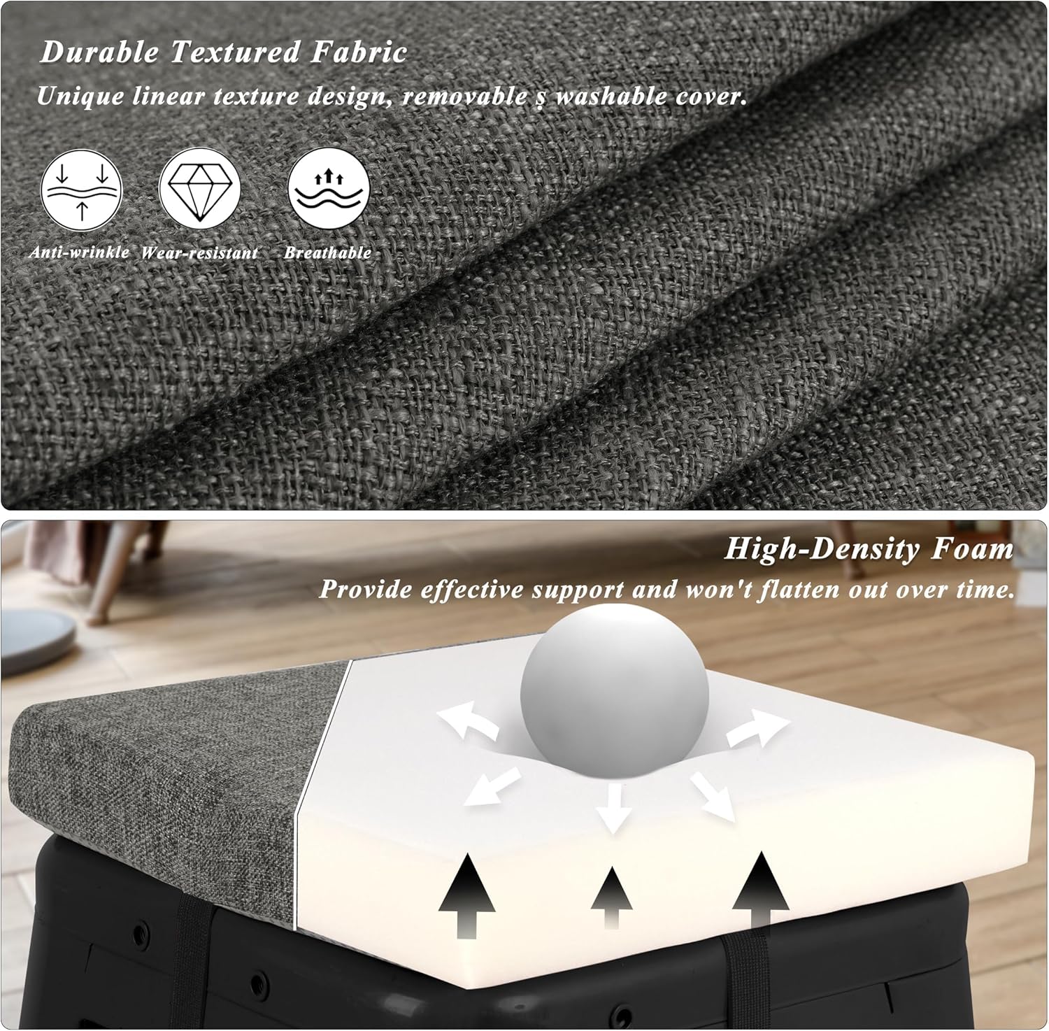 Square Bar Stool Cushions Set of 2 Non-Slip Chair Pads with Ties 2" Thick Chair Cushions with Machine Washable Cover 12" X 12" (Dark Grey)