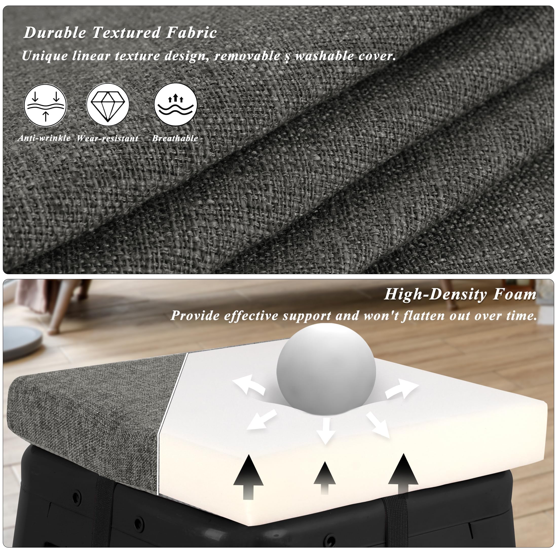 FlyGulls Square Bar Stool Cushions Non-Slip Chair Pads with Ties 2“ Thick Chair Cushions Set of 2 with Machine Washable Cover (30.5x30.5cm/12x12inch - Image 3