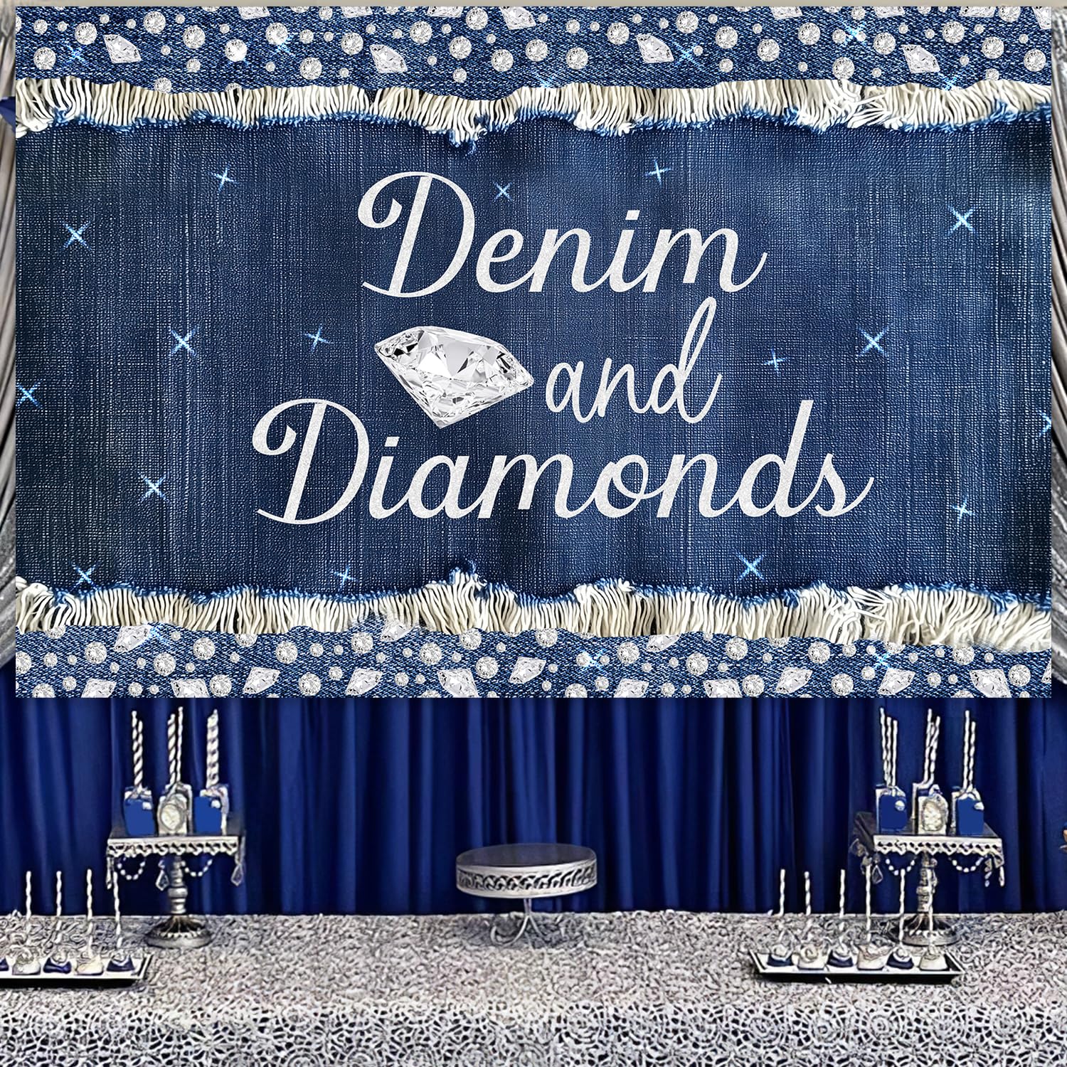 Kreat4joy Denim And Diamonds Bachelorette Backdrop – 7x5 Ft Vinyl Banner, Bridal Shower, Birthday, Photo Background