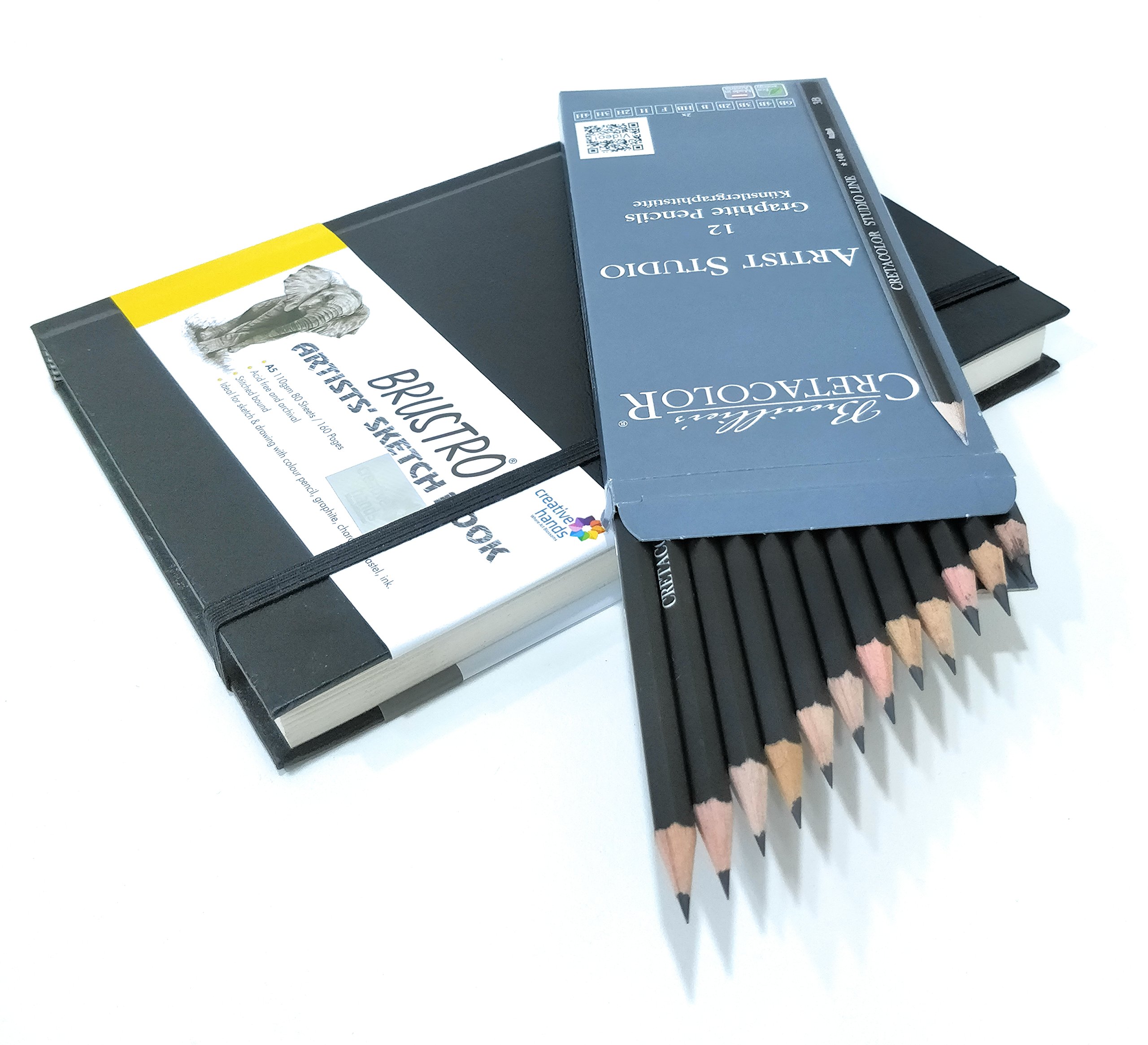 Brustro Stitched Bound A5 Size Artists Sketch Book 110 GSM and Cretacolor Artist Studio Line Graphite Pencil (Pack of 12) 2