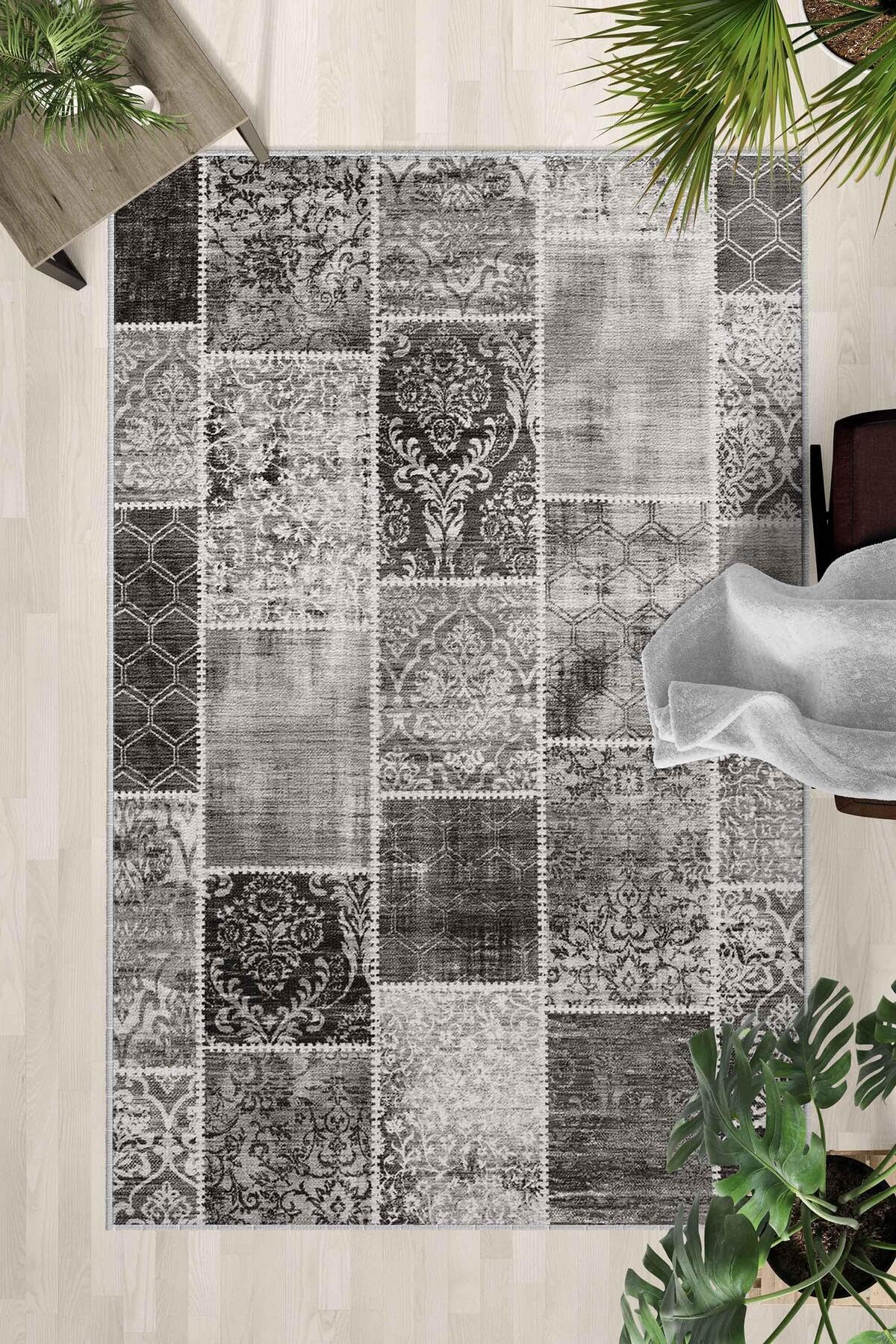 Monnhein Çok Renkli Halı 0147 - Yıkanabilir, Kaymaz Taban, Dijital Baskılı, Leke Tutmaz, İnce Hav, Modern Salon, Oturma Odası, Yatak Odası ve Mutfak için Dekoratif Halı