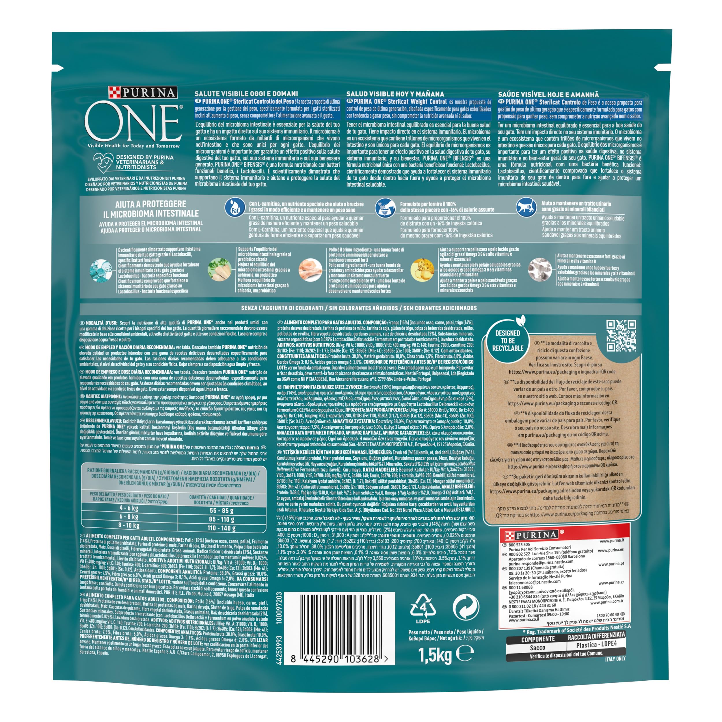 Purina ONE Bifensis pienso Adulto gato control de peso Pavo 6x1,5 kg