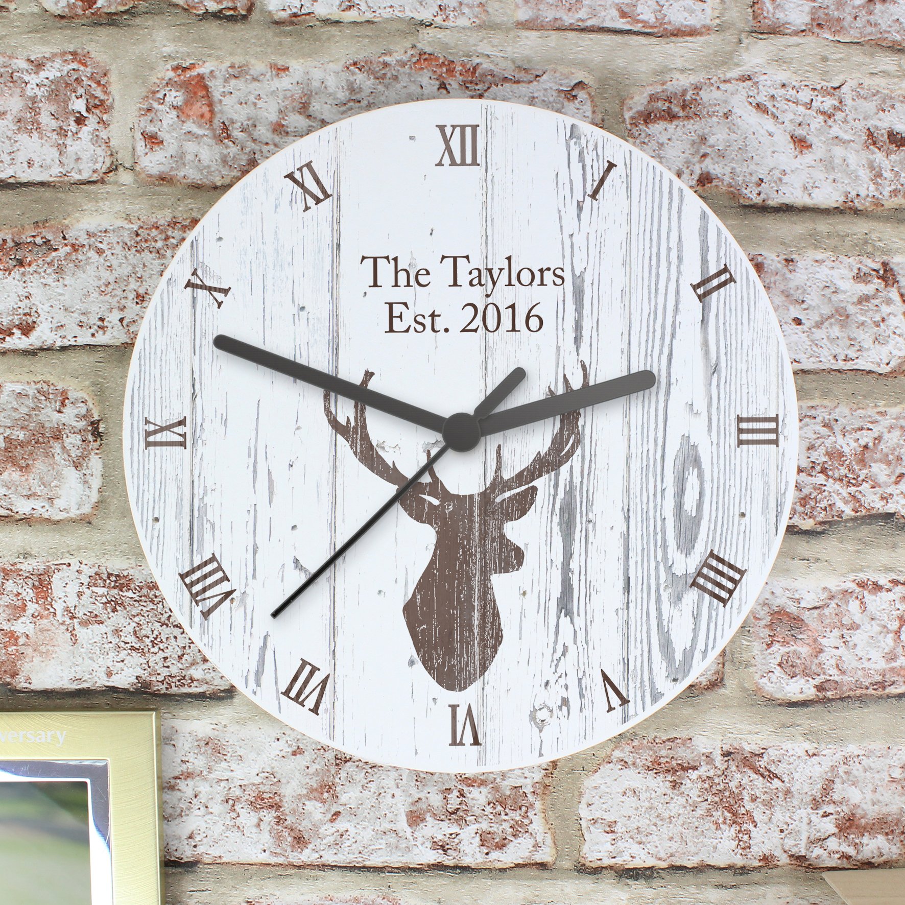 Custom Personalised Highland Stag Shabby Chic Wooden Clock - For any occasion