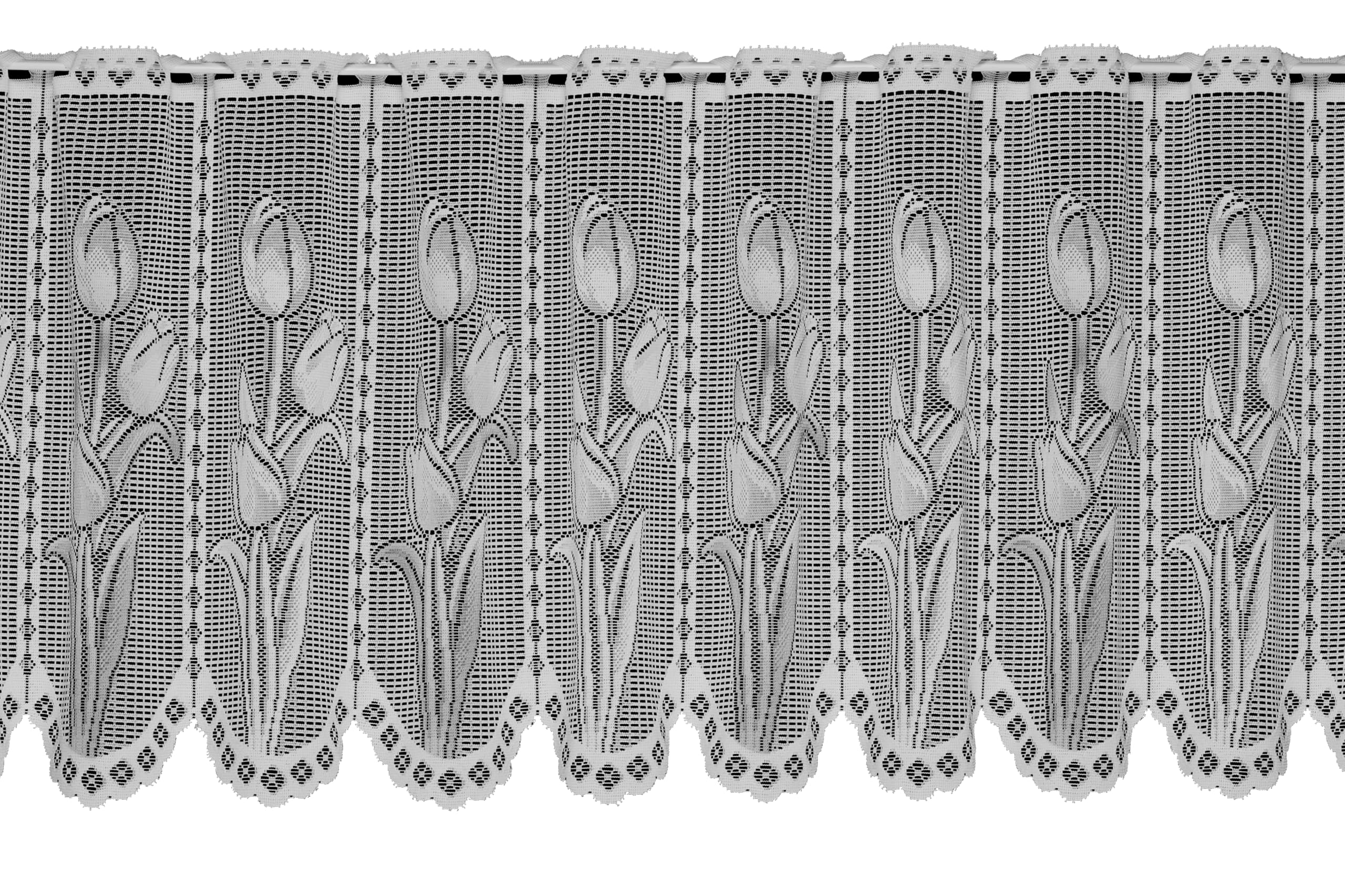 Silverthorn SOFT FURNISHINGS - Tulip White Cafe NET - Jacquard LACE- ‘Sold by The METRE’ (45cm Drop / 18 inch Drop)