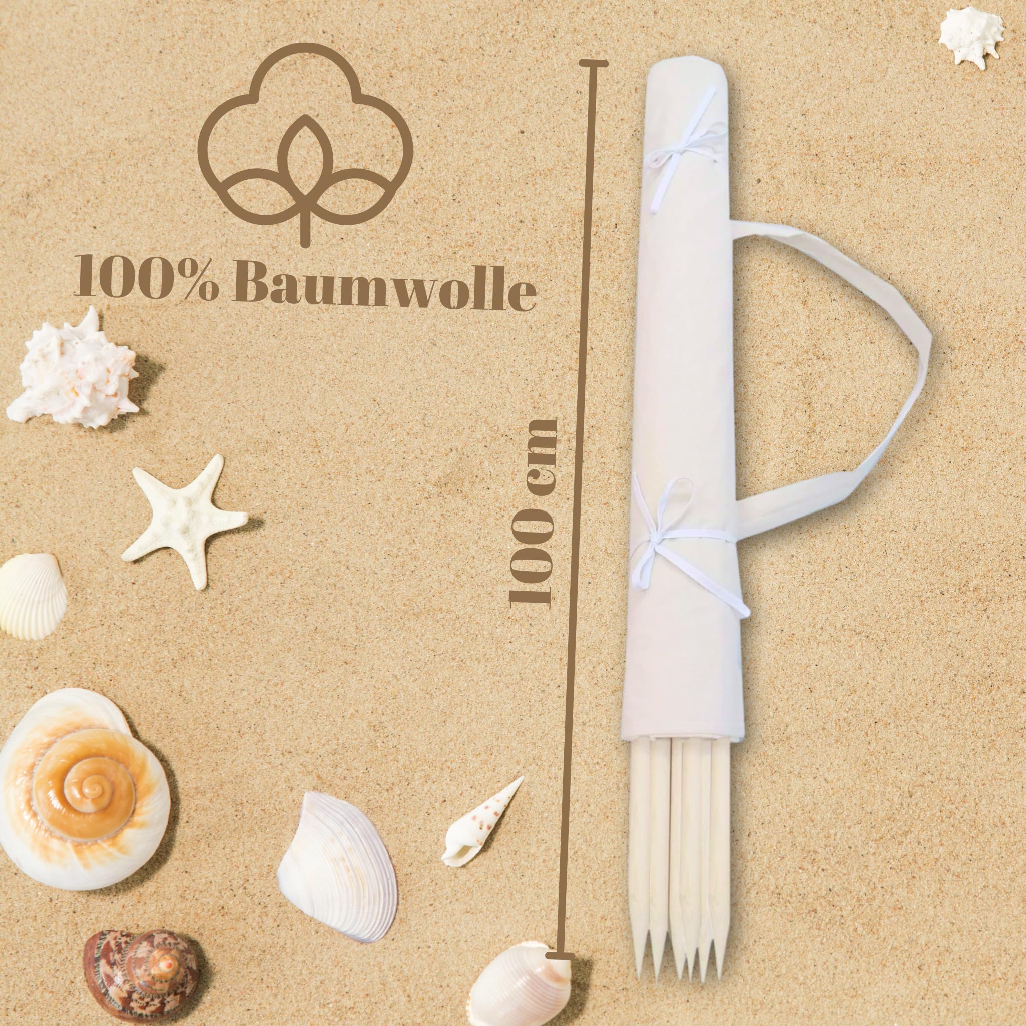 Windschutz 8m Strand Garten Meer Sichtschutz 100% unbehandelte Baumwolle Camping Blickschutz Natur Ökologisch Trennenwand